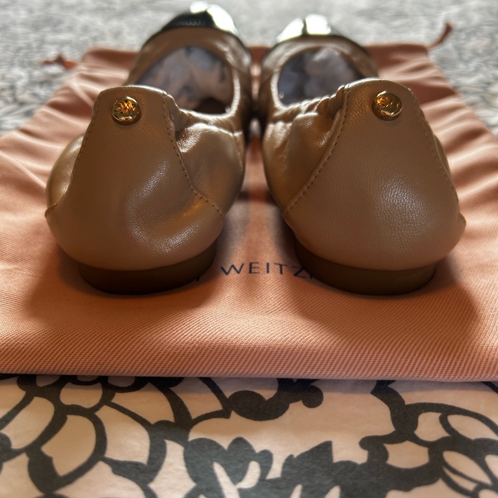 Stuart Weitzman Tan and Black Captoe Flats - Picture 4 of 5